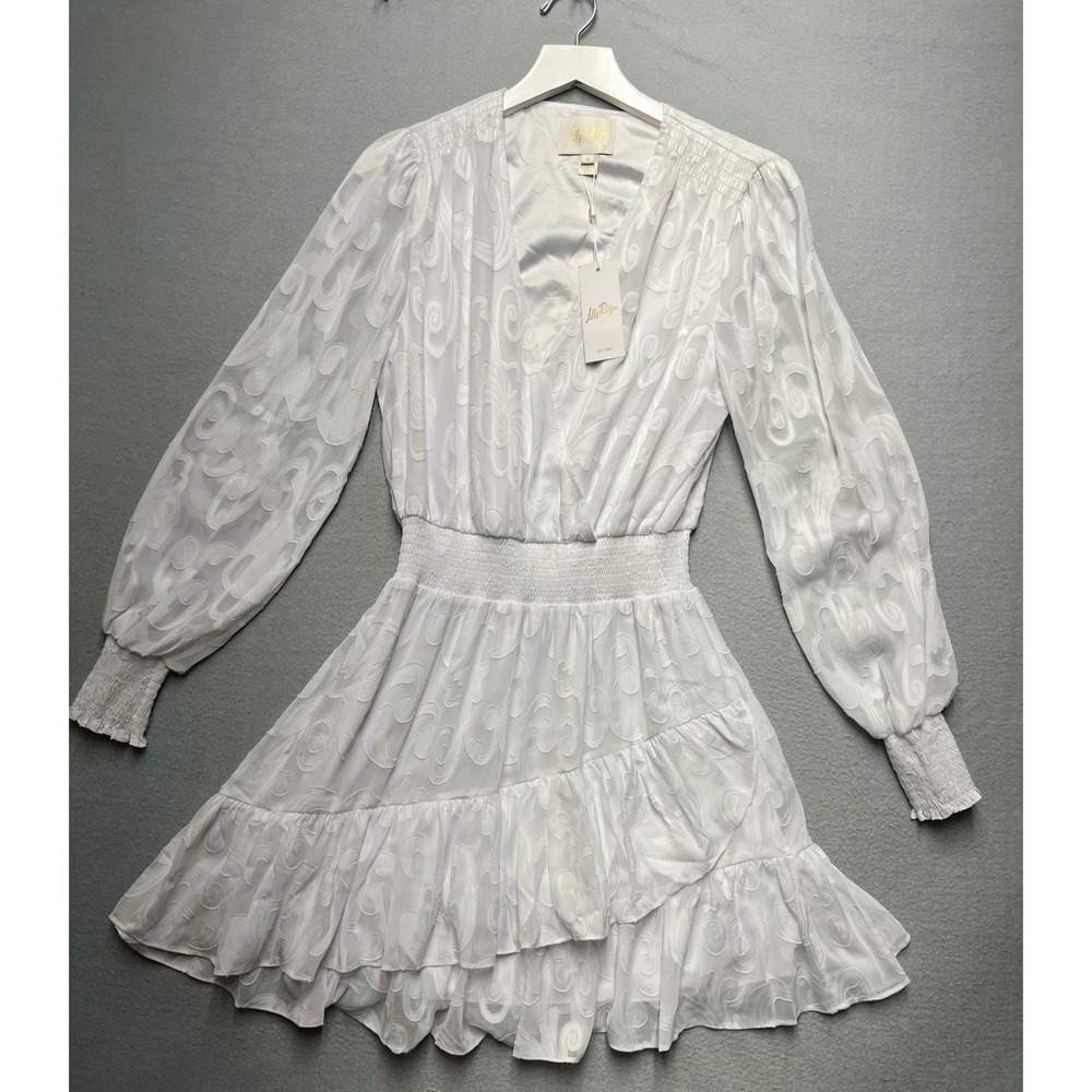 Lilly Pulitzer White Swirl Jacquard Long Sleeve Smocked Mini Dress Size 6